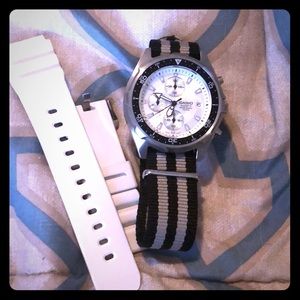 Casio Men's Stainless White Chronograph AMW380-7AV